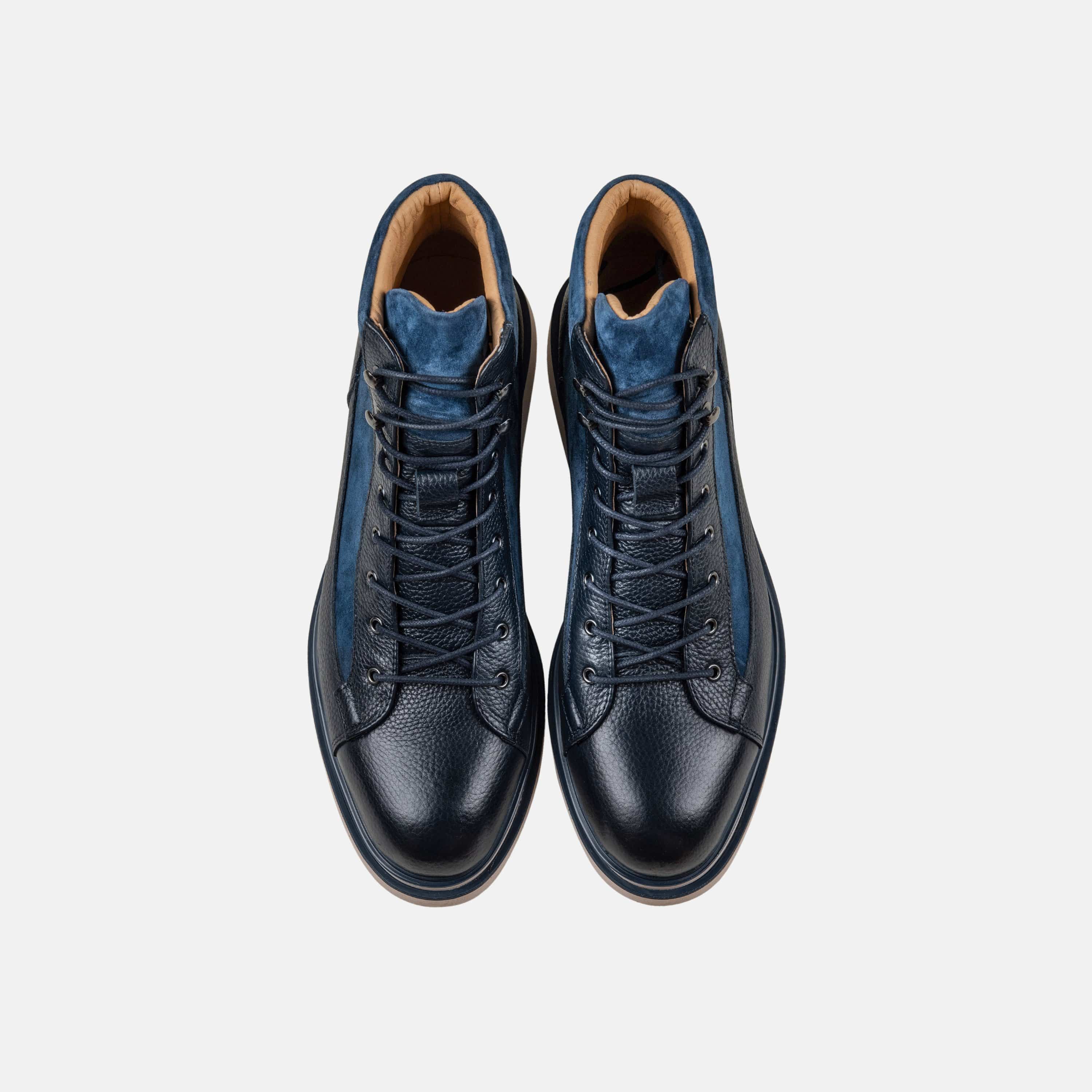 Aiden Navy Leather Combat Boots