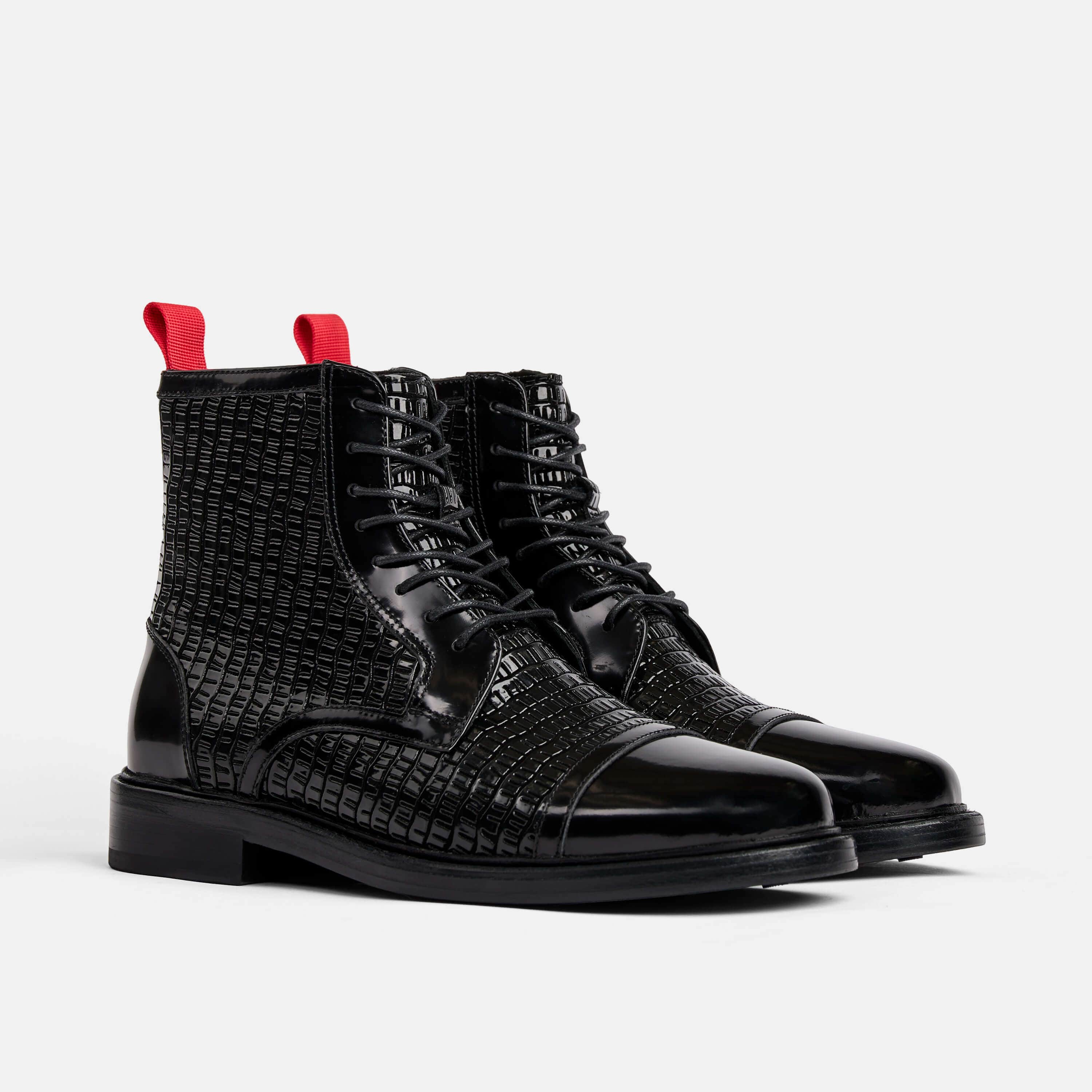 Black Patent Leather Cap Toe Boots