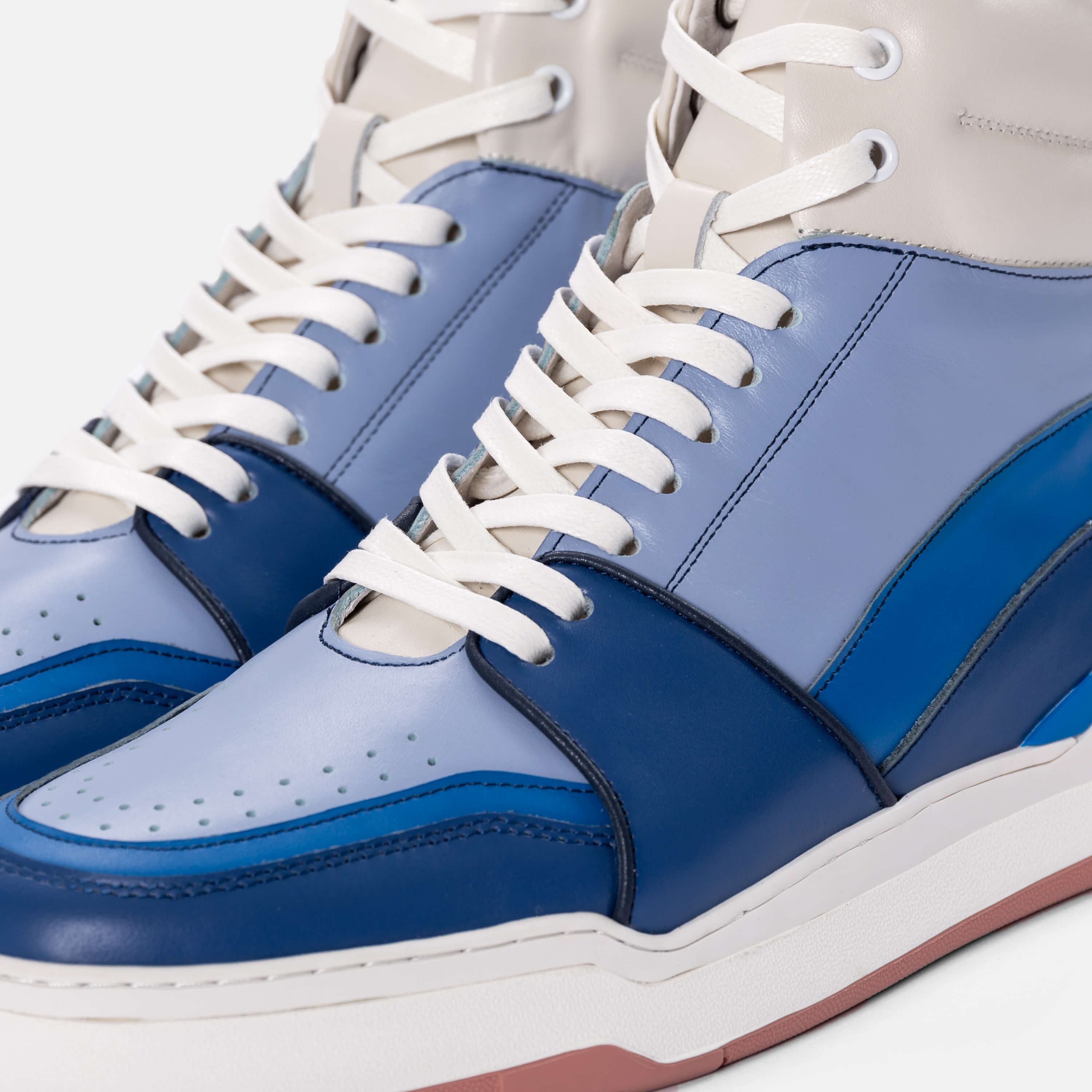 Poseidon Blue Tides Leather High Top Sneakers