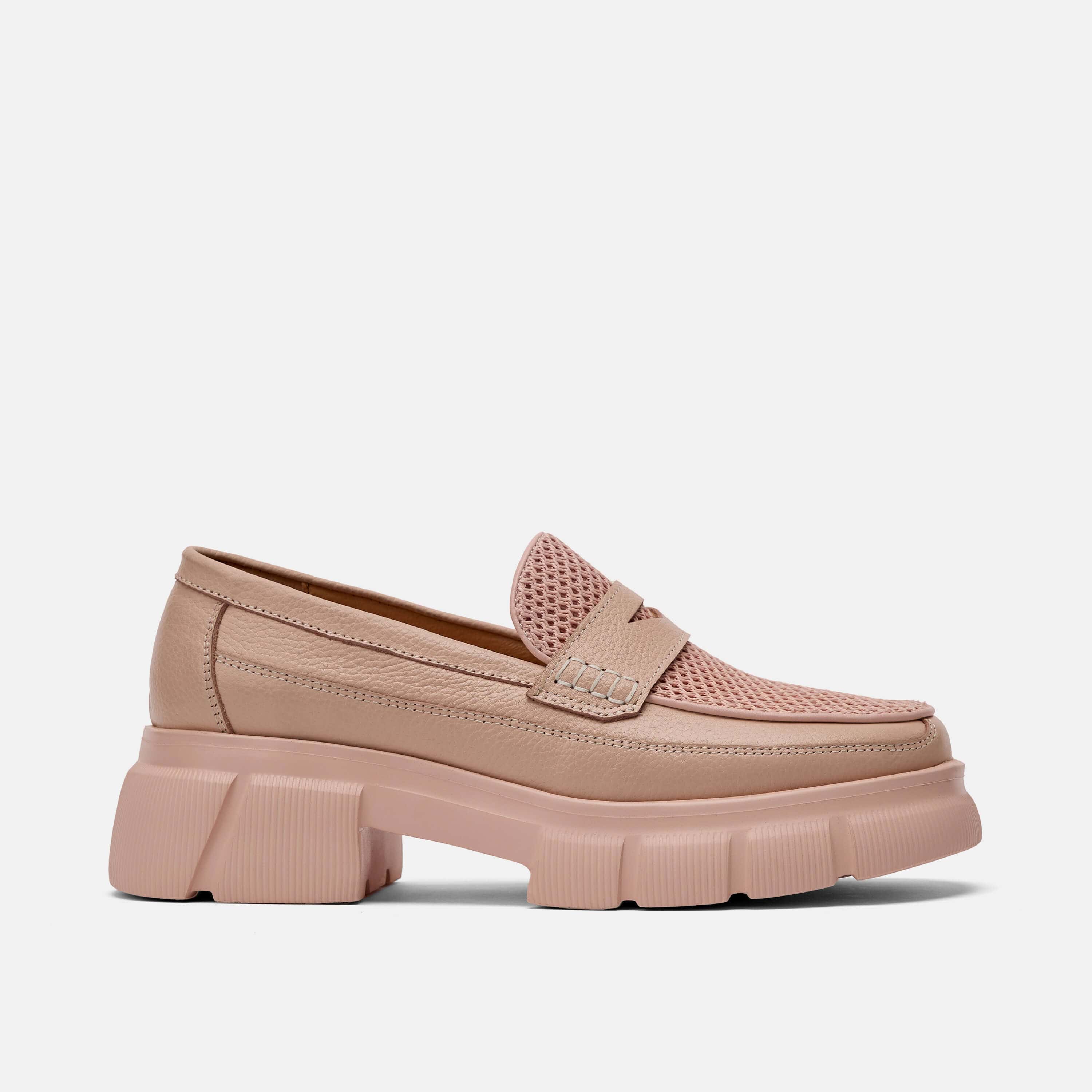 Womens blush lug penny loafers