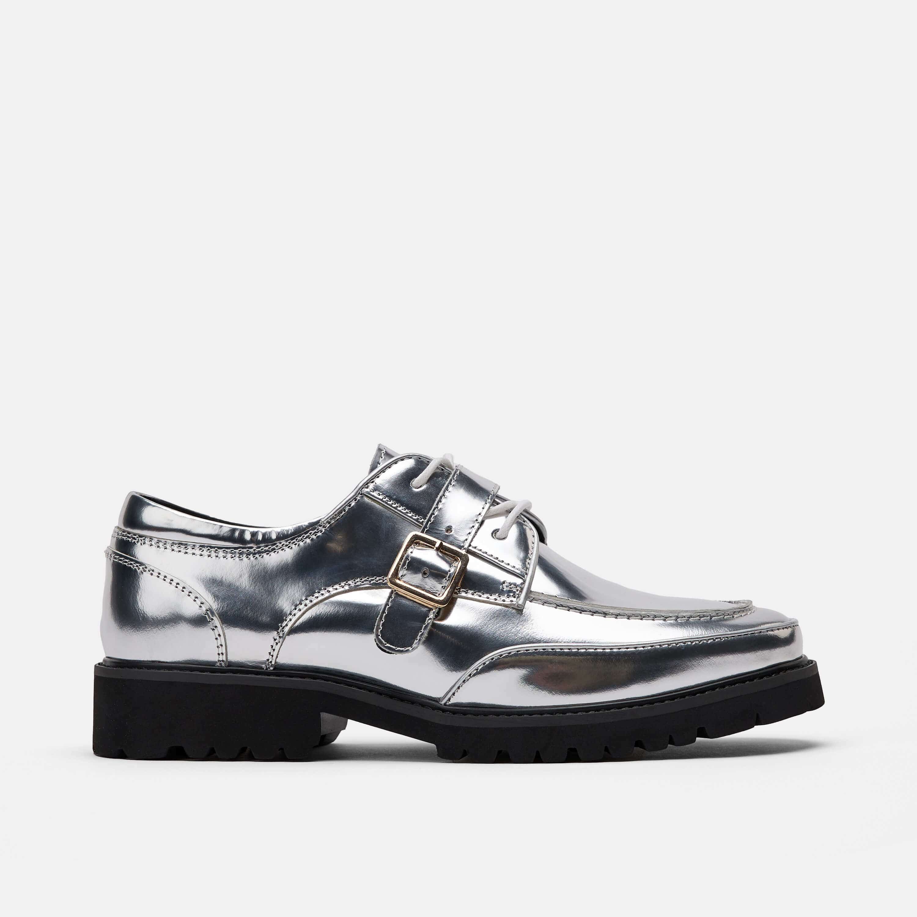 Womens Chrome Patent Leather Lug Dress Shoes