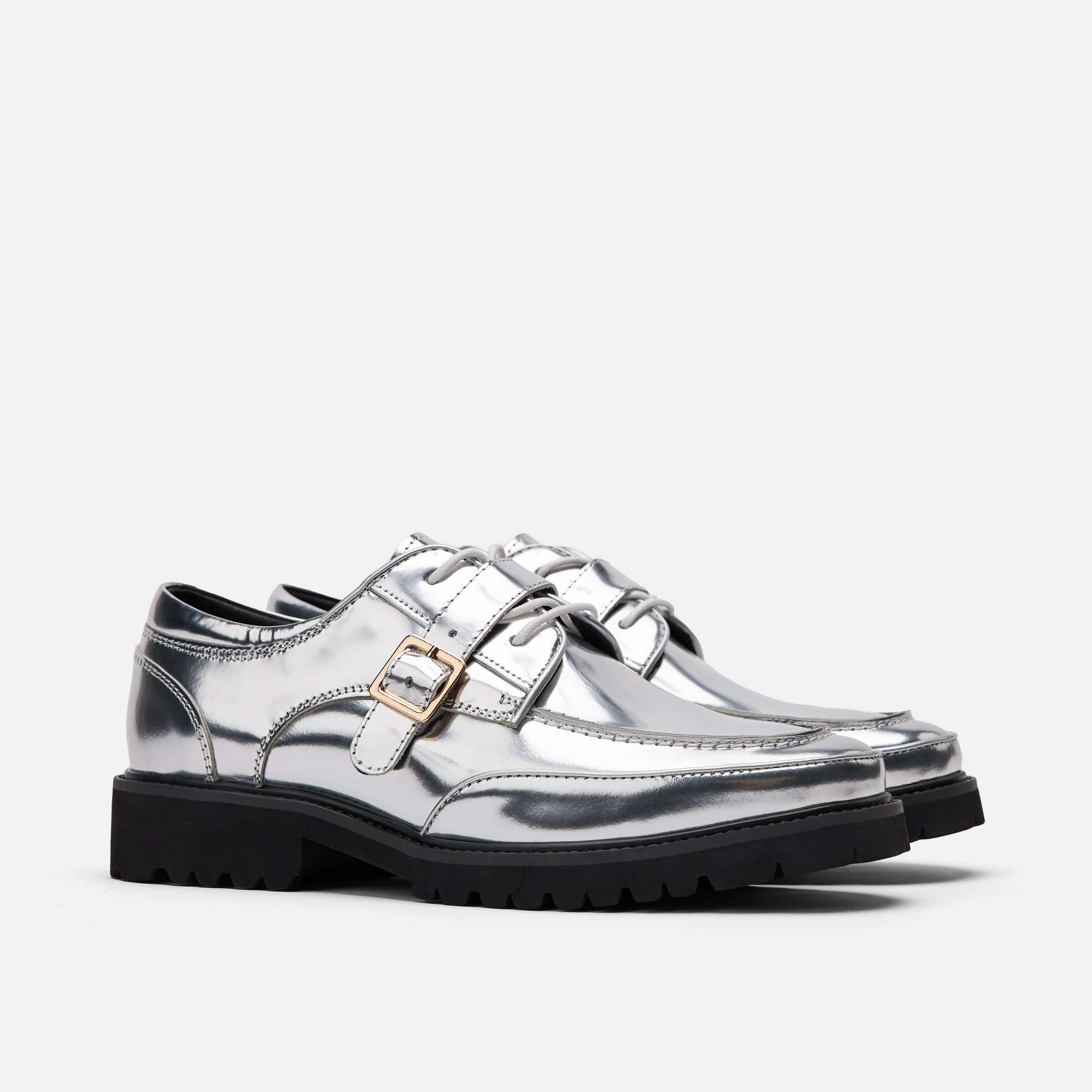 Womens Chrome Patent Leather Lug Dress Shoes
