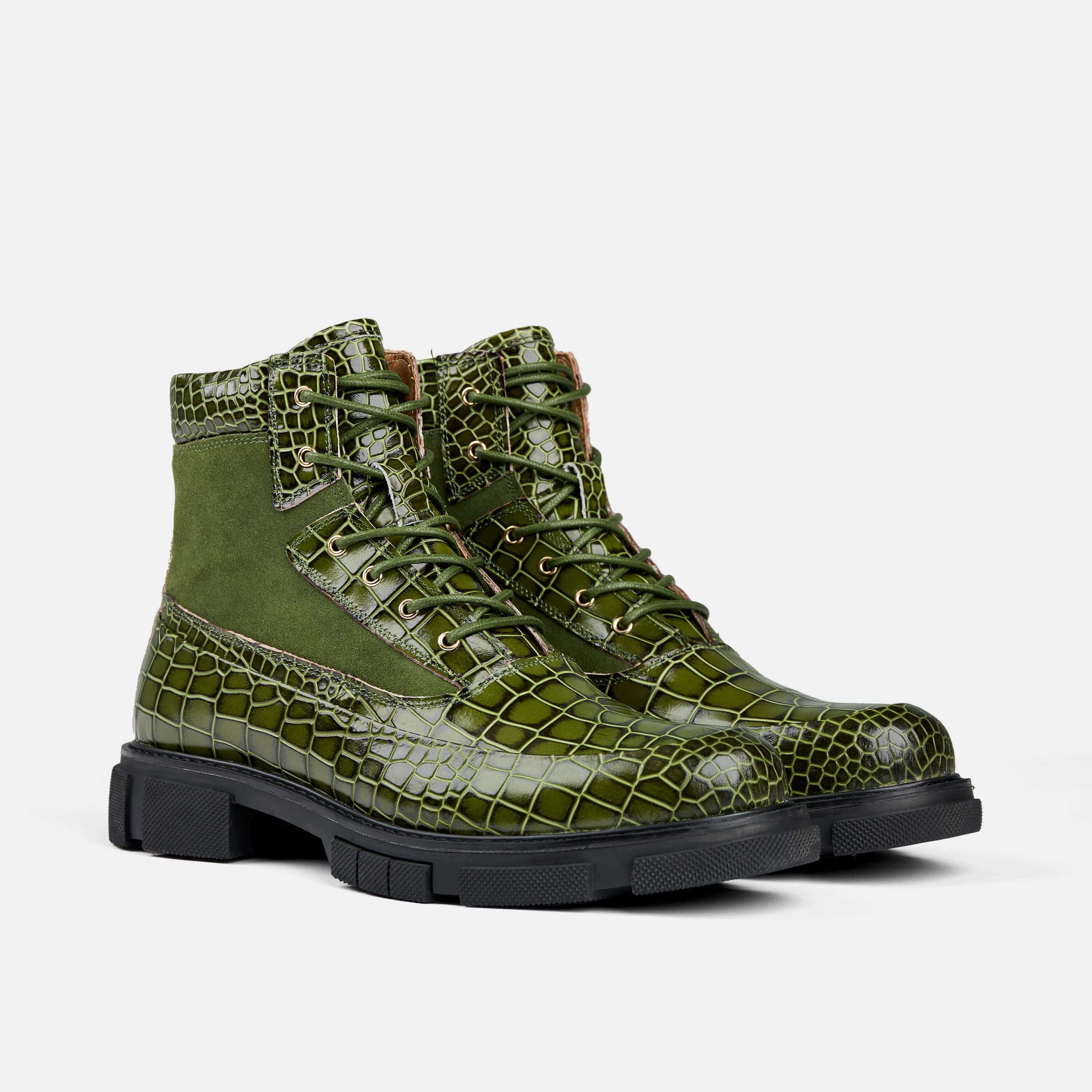 Otis Green Croc Combat Boots