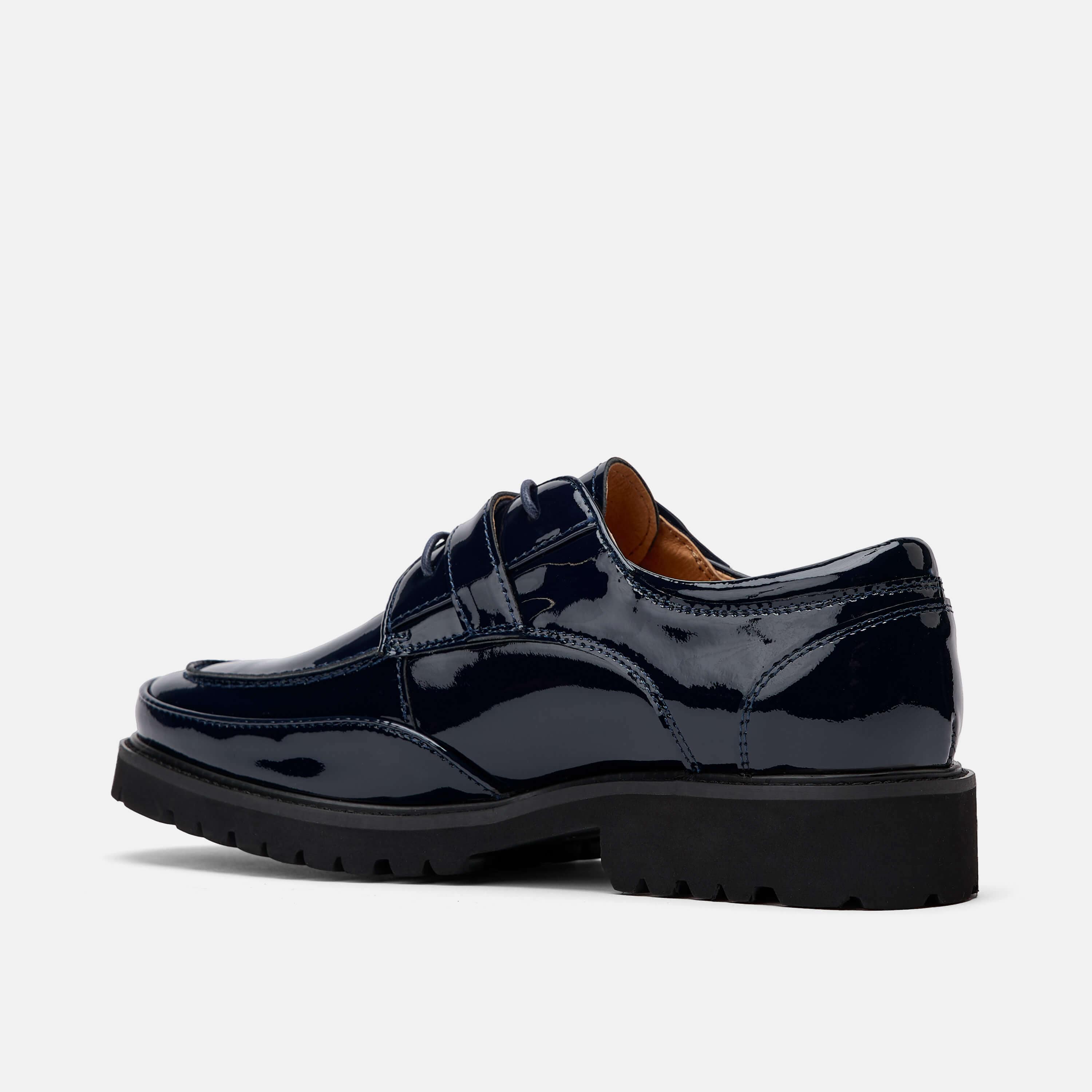 Womens Navy Patent Leather Lug Dress Shoes