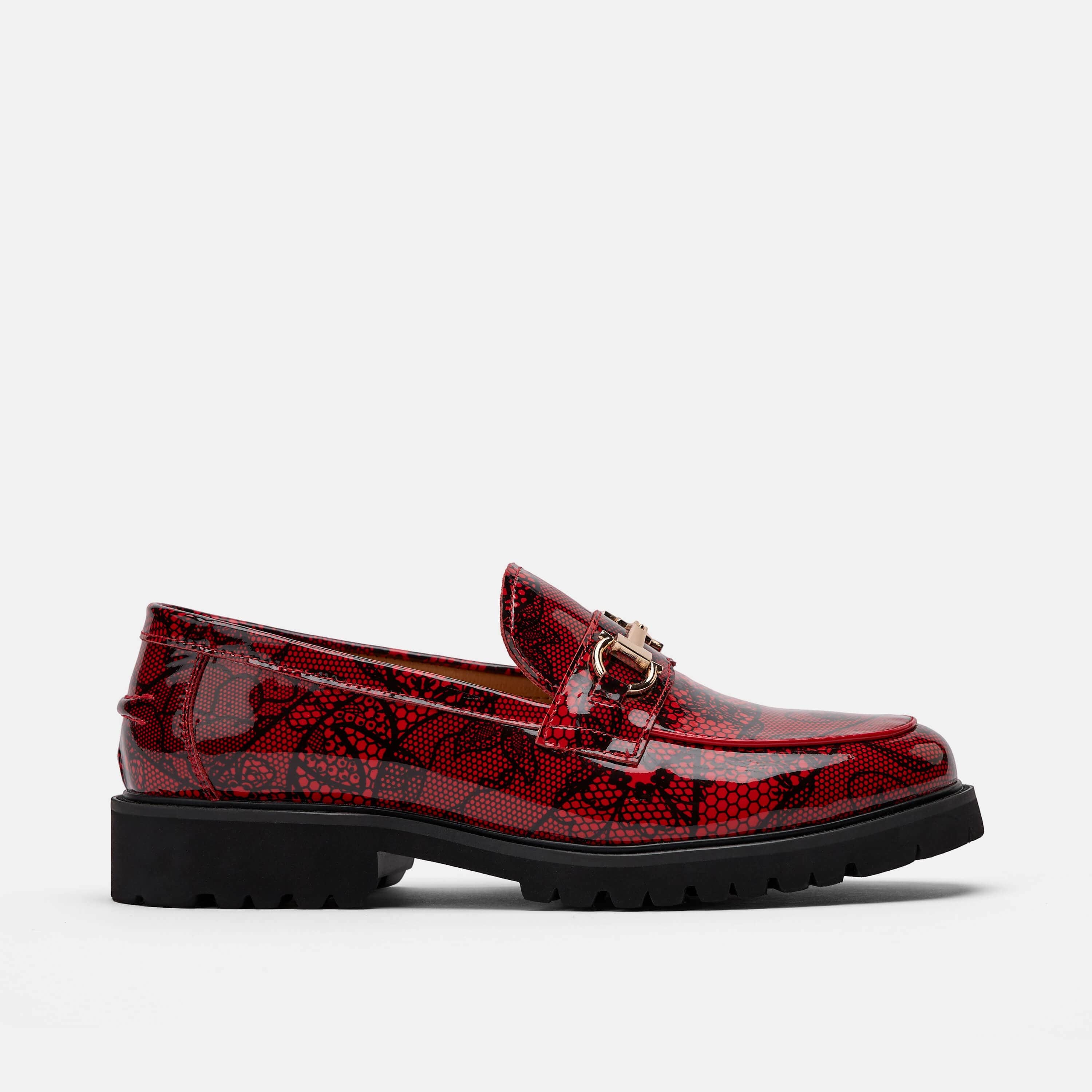 womens red patent leather bit loafers