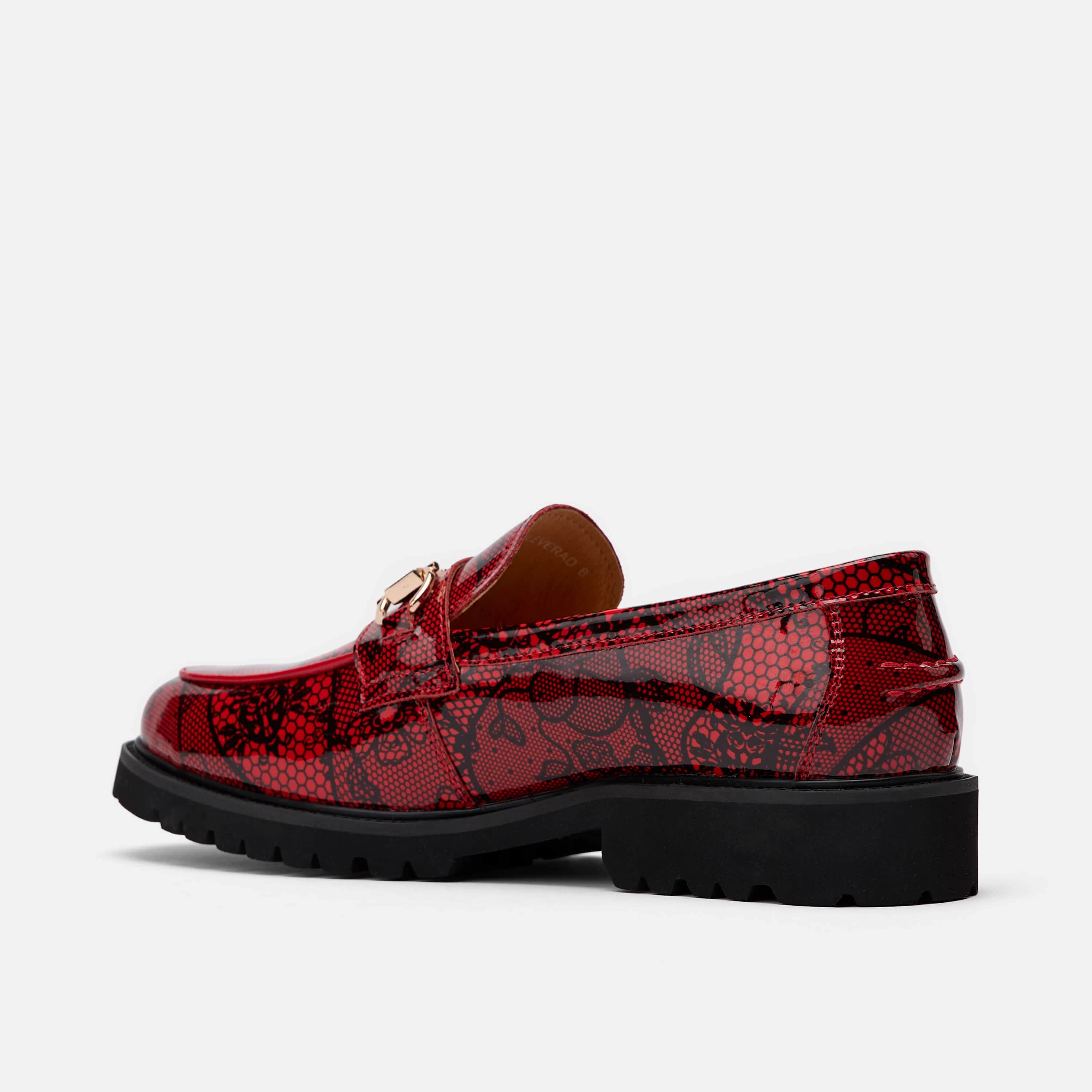 womens red patent leather bit loafers