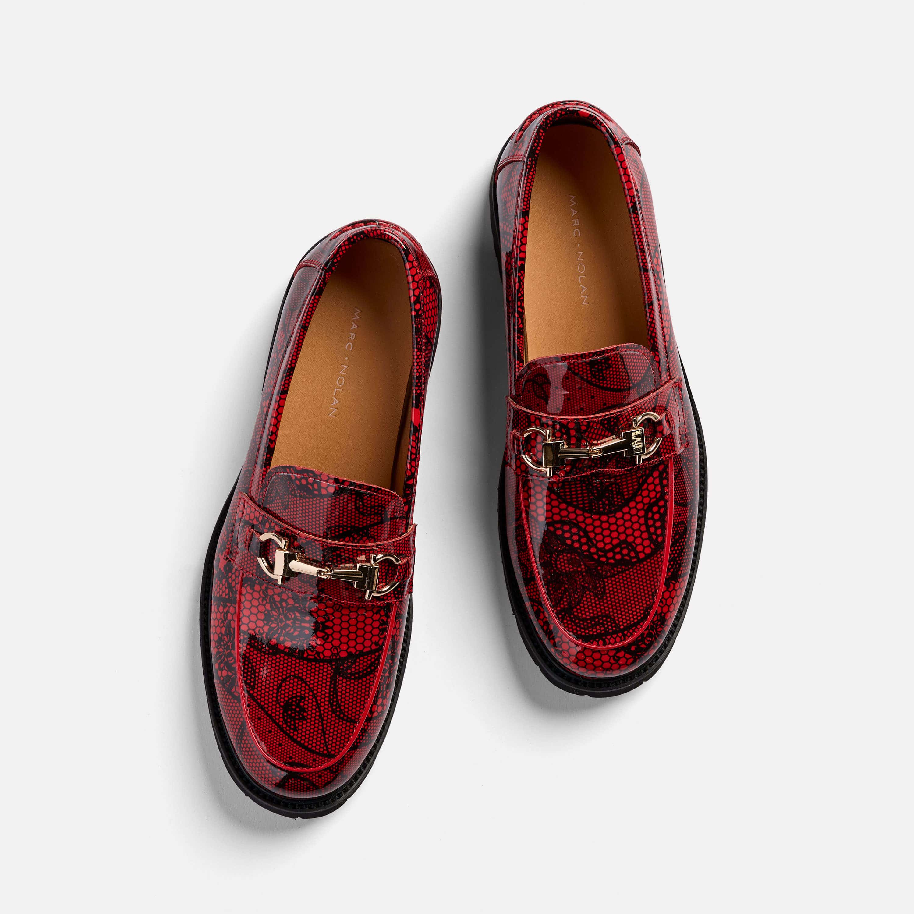 womens red patent leather bit loafers
