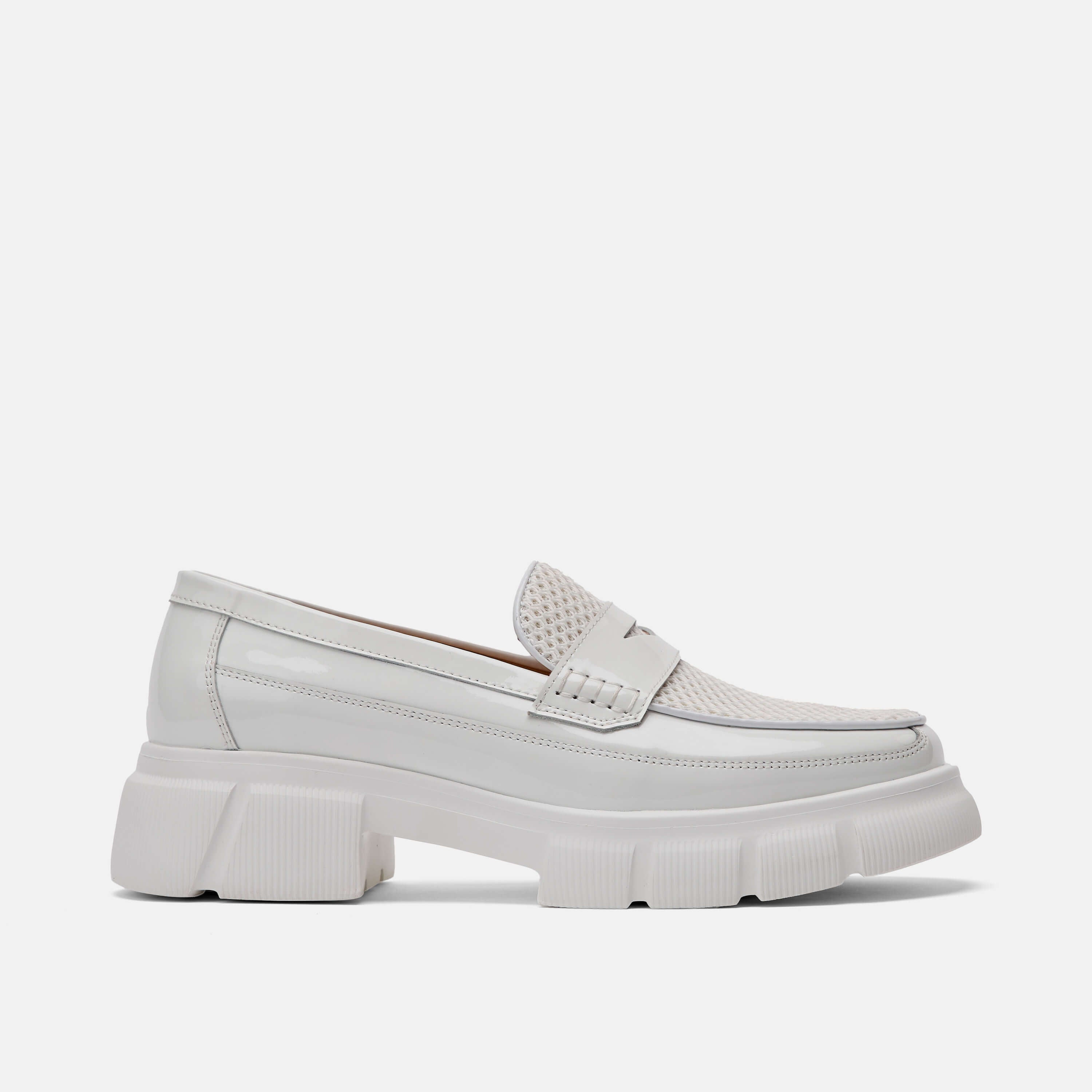womens white lug penny loafers
