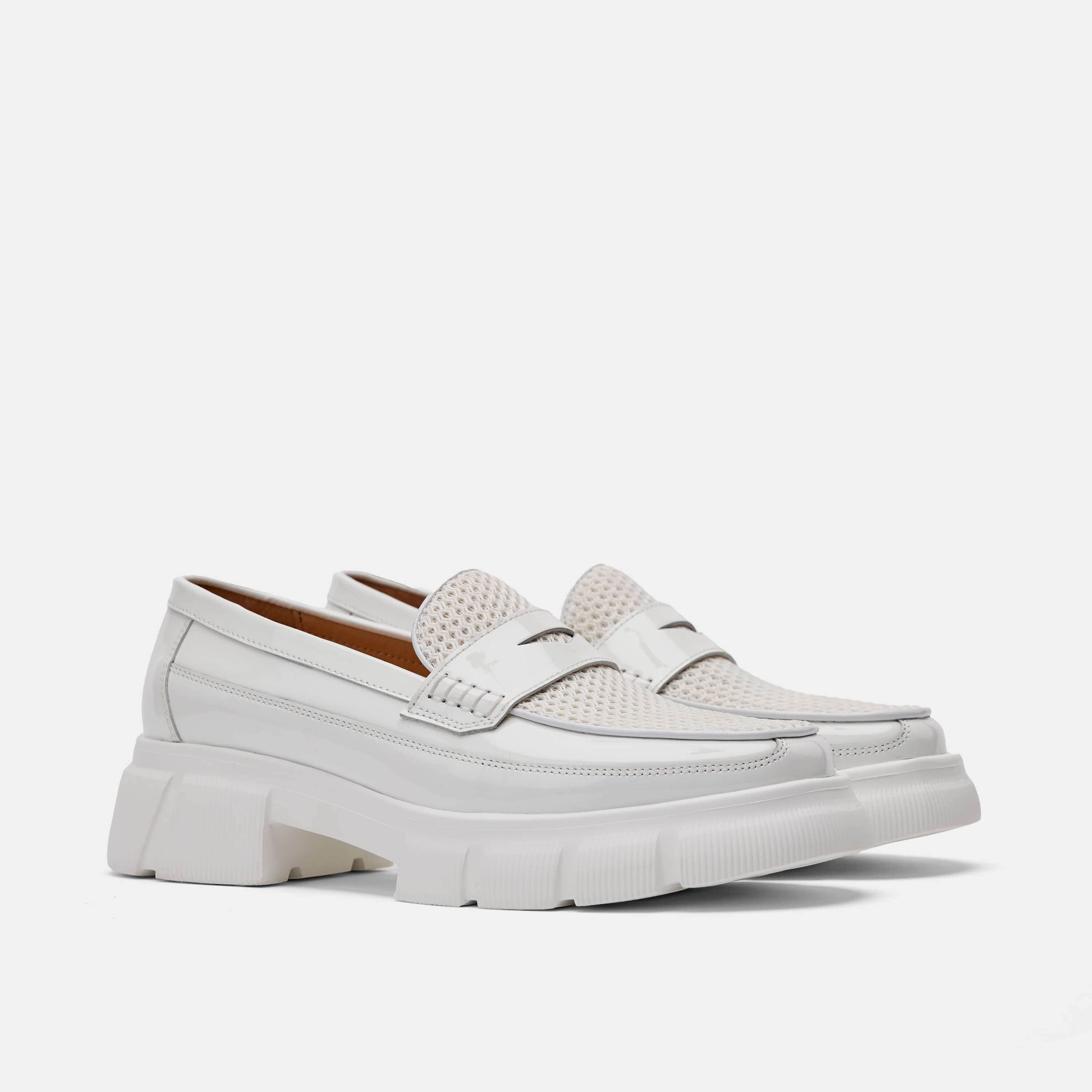 womens white lug penny loafers