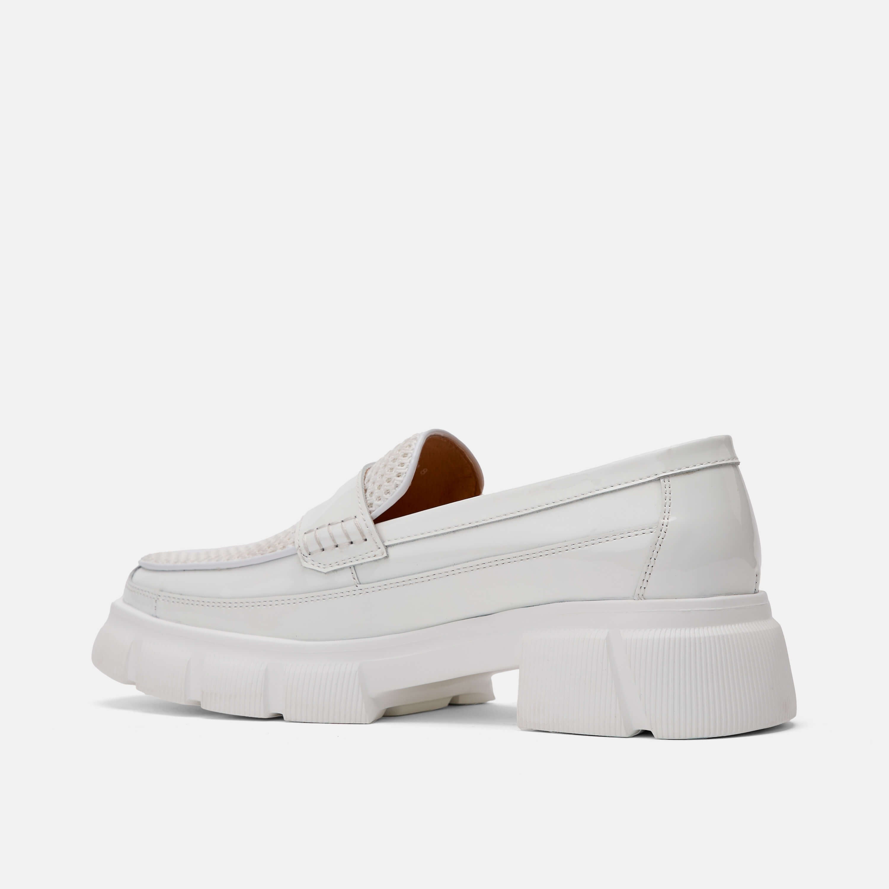 womens white lug penny loafers